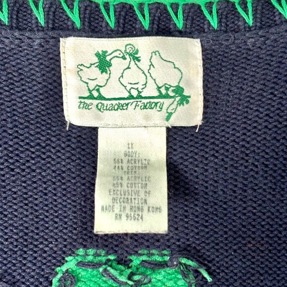 Quacker Factory Sweater Womens Plus 1X Navy Blue St Patricks Day Green Shamrock - Picture 16 of 16